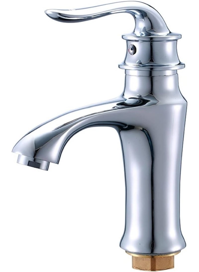 Luxury Antique Style Bathroom Basin Mixer Tap with Single Lever Handle, Solid Brass Construction, Vintage Curved Spout Faucet for Sink, Durable Rust Resistant Water Saving Design for Modern Homes